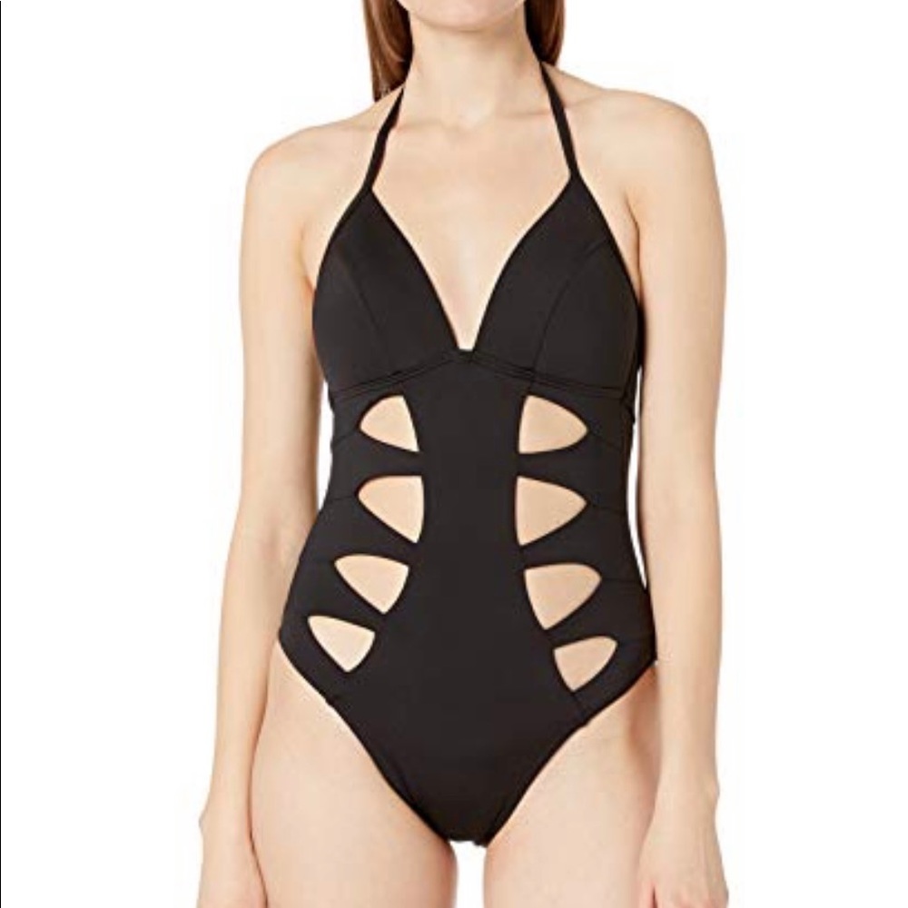 Kenneth Cole New York Women Cut Out Halter One Piece Swimsuit
